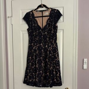 Eliza J Black Lace Midi Dress with Nude Lining